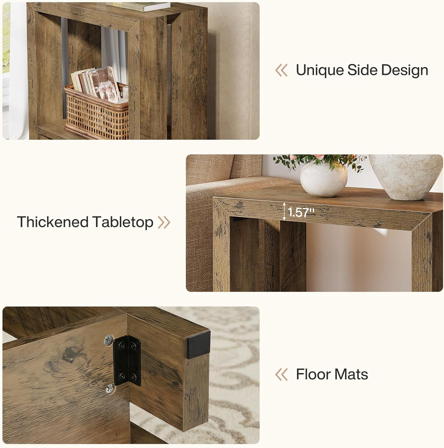 Tribesigns 2-Tier Narrow Side Table Set of 2, Farmhouse Wooden Sofa End Table with Bottom Shelf, Skinny Accent Nightstand for Small Space, Living Room, Bedroom, Easy Assembly (2)