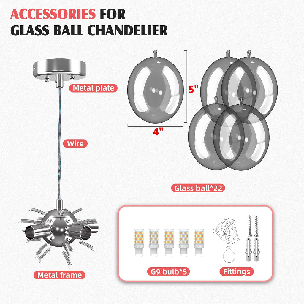 Semi Flush Mount Bubble Chandelier,Close to Ceiling Light Fixtures,16' Modern Bubble Balloon Glass Chandelier with Colorful Globe Glass Shades Pendant Light (Grey Chandelier, 20 inch)