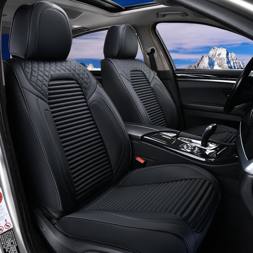 Coverado Front Seat Covers, Leather Car Seat Covers, Black Seat Covers for Cars, Car Seat Protector Cushions Universal Fit for Most Cars & SUV Trucks(Black)