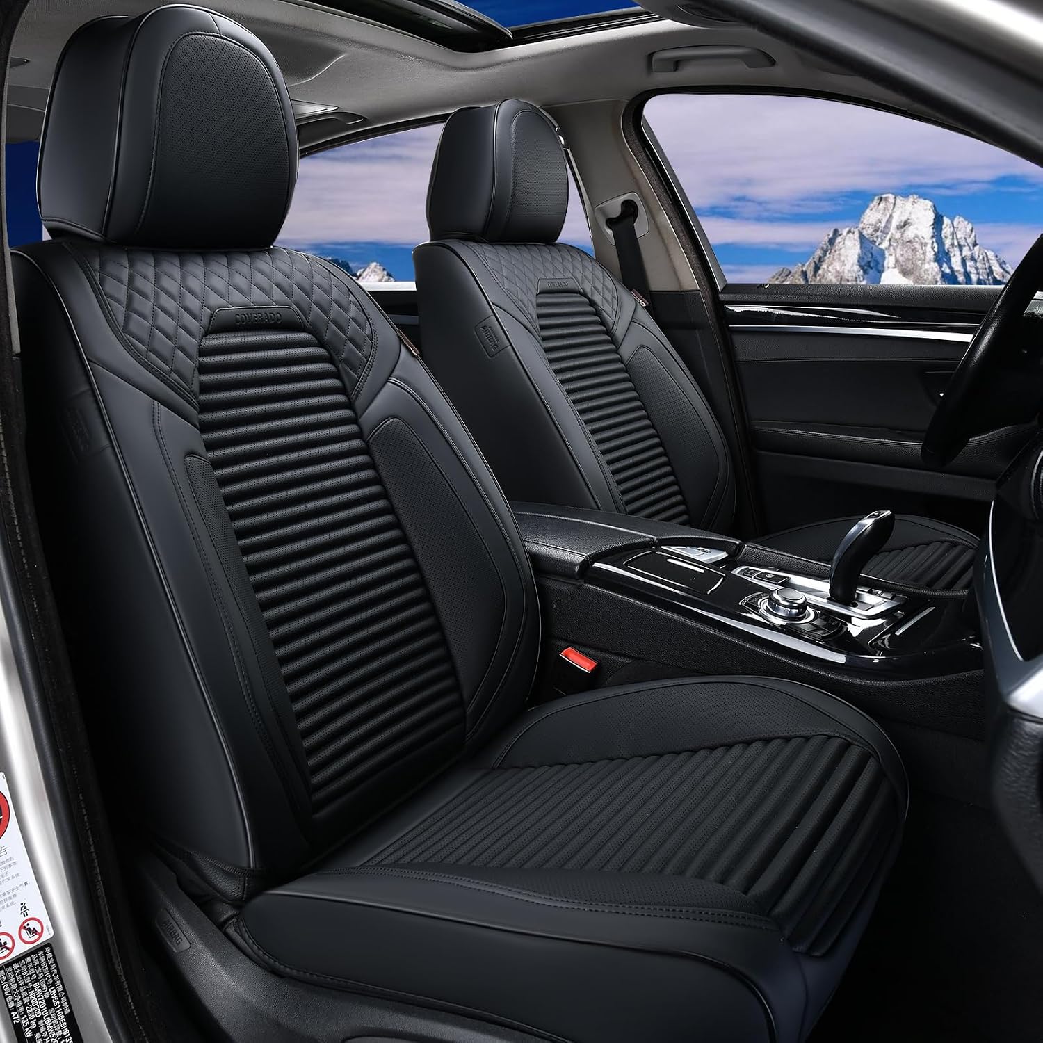 Coverado Front Seat Covers, Leather Car Seat Covers, Black Seat Covers for Cars, Car Seat Protector Cushions Universal Fit for Most Cars & SUV Trucks(Black)