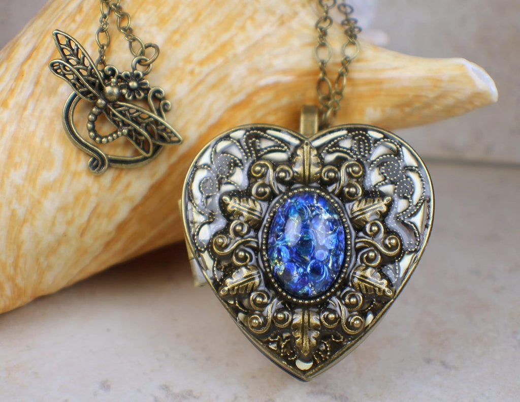 Sapphire Blue Opal Music Box Locket