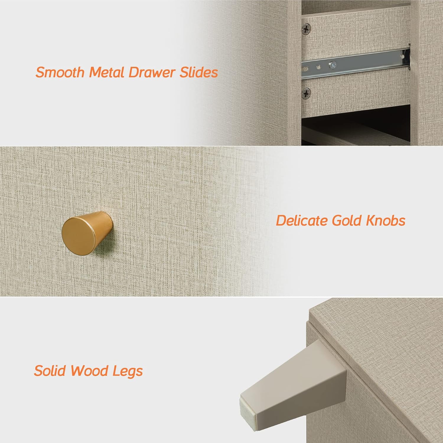 WAMPAT Set of 2 Nightstands with Charging Station&2 Drawers Storage, Modern End Tables Mid-Century Wood Bedside Tables with 2 AC Outlets & USB Ports for Living Room, Bedroom, Beige Faux Linen