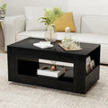 Wood Grain Coffee Table with Open Shelf Storage - High Gloss Modern Cocktail Table for Living Room, Bedroom, Office