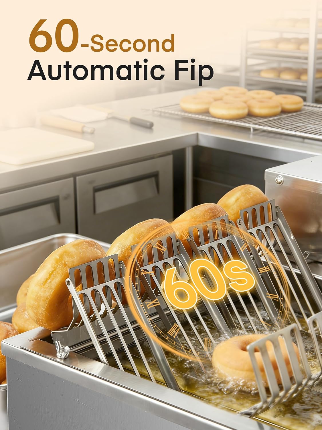 FOHERE Commercial Automatic Donut Maker Machine, 1750W 4-Row Mini Donut Fryer, 3L Hopper with Intelligent Control, 250PCS/H High Capacity, Stainless Steel for Bakeries, Cafes & Dessert Shops (Silver)