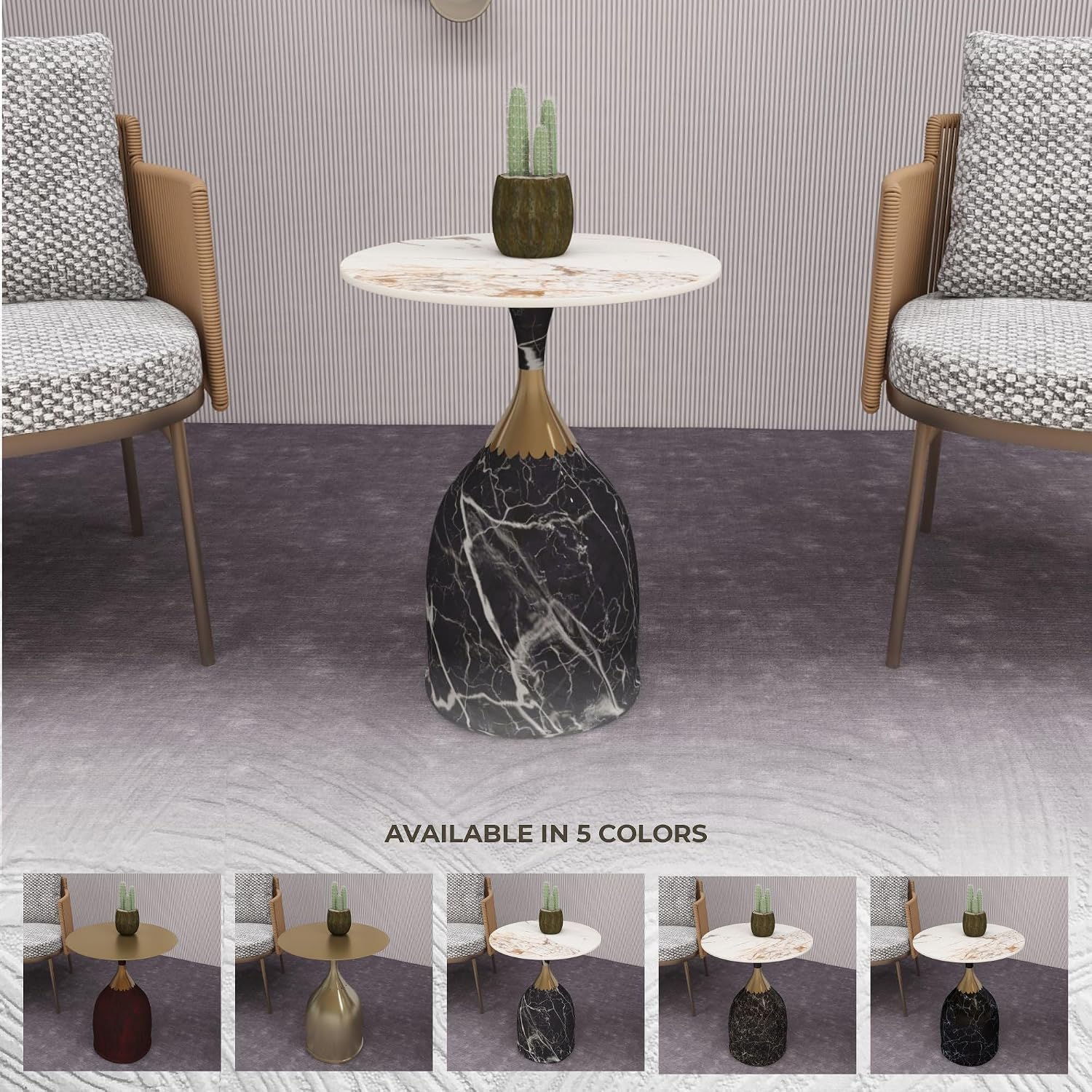 LeisureMod Side Table Round Sintered Stone Top with Modern Stainless Steel Pedestal Base, Chic Accent End Table for Home, Living Room Sofa, Oslo Series in Grey