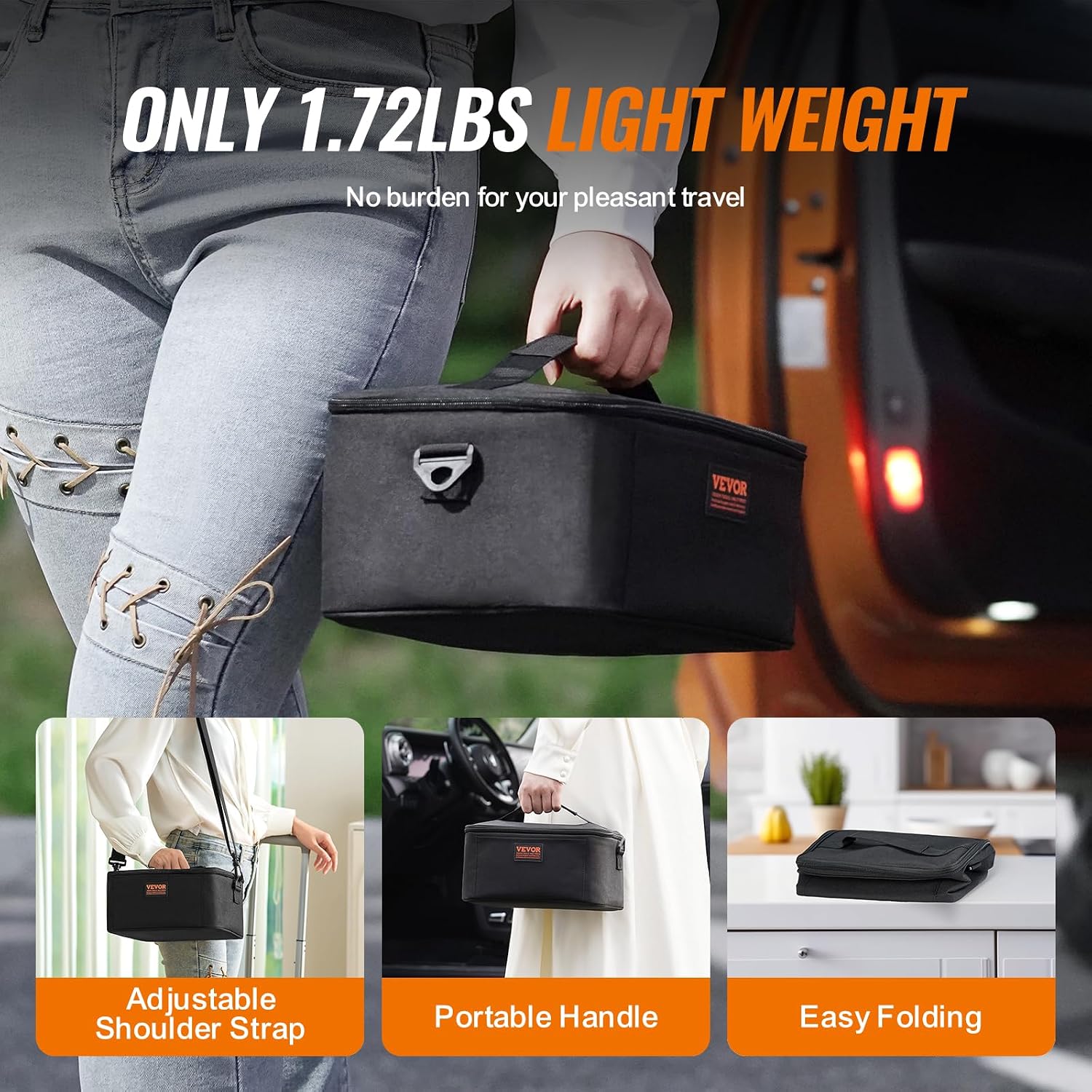 VEVOR 3-in-1 Portable Oven, 12V/24V/110-120V Portable Food Warmer, 80W (Max 100W) Portable Mini Personal Microwave, 2QT Electric Heated Lunch Box for Car, Truck, Travel, Office, Home (Black)