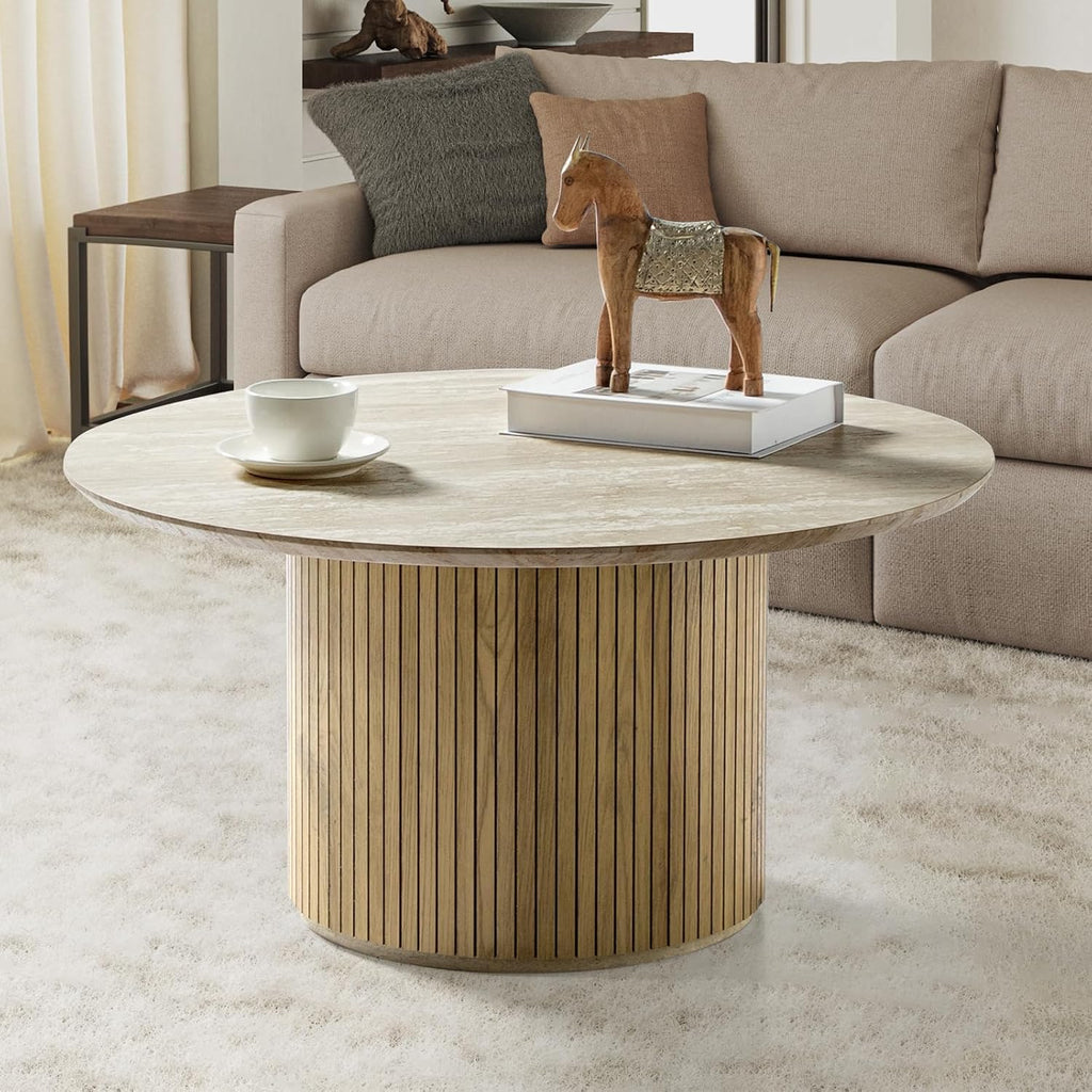 HULALA Home Round Coffee Table, Modern Wooden Coffee Table with Sturdy Base, Coffee Table for Living Room and Lounge Room, Lime