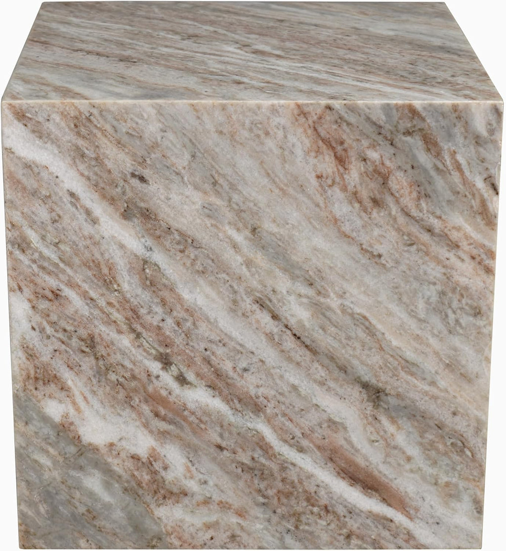 JONATHAN Y MTB1101A Felix 15' Contemporary Natural Marble Handmade Cube End Table for Living Room, Bedroom, Bathroom, Gray/Beige
