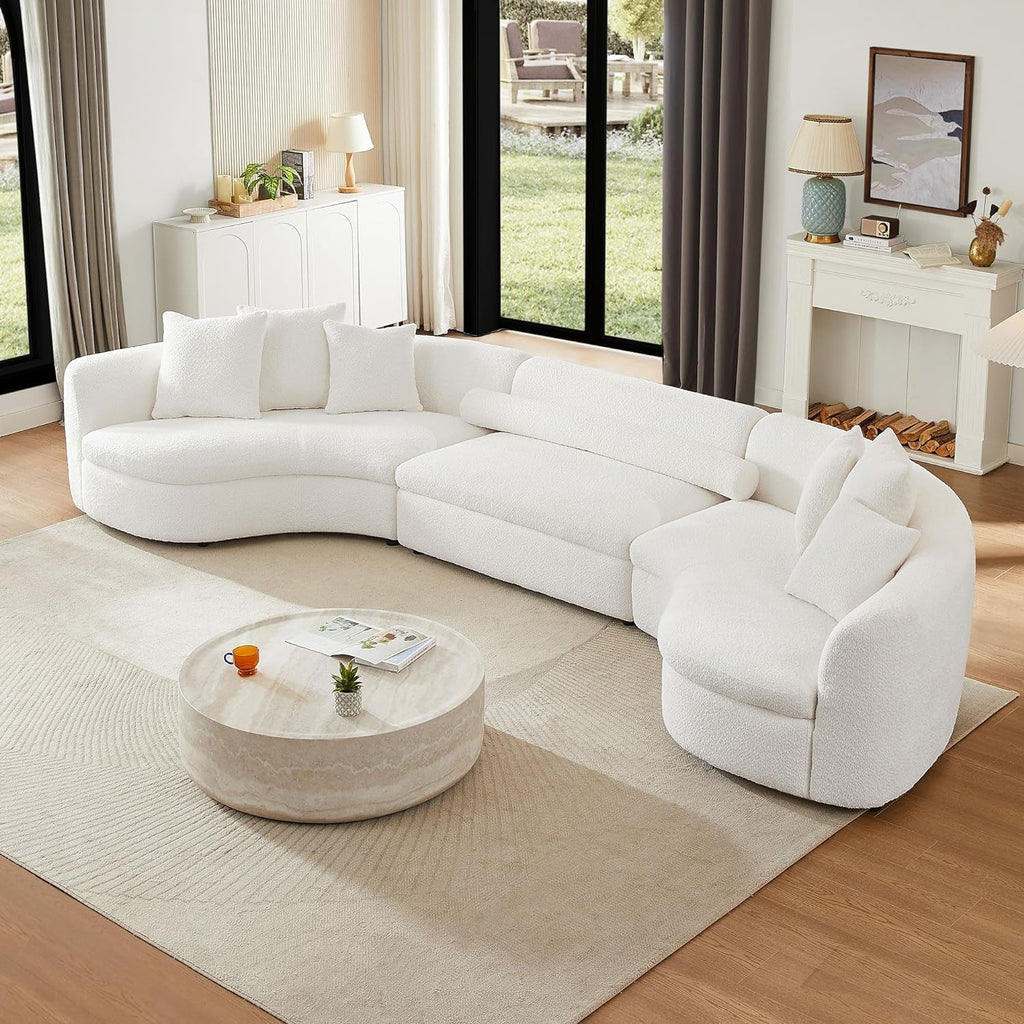 Round Coffee Table for Living Room Circle Coffee Table Faux Marble Pattern Coffee Table Modern Drum Center Table for Apartment, No Need Assembly (Travertine Fiberglass 39.37'')