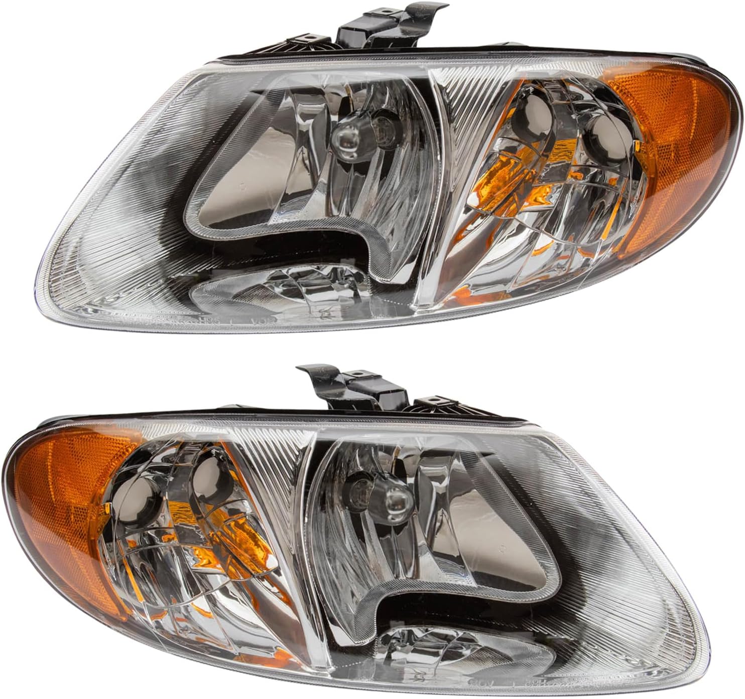 TRQ Driver and Passenger Side Headlight Assembly Set Compatible with 01-04 Chrysler Town and Country 05-07 Town and Country 113 in Wheel Base 01-03 Voyager 01-07 Dodge Caravan 01-07 Grand Caravan