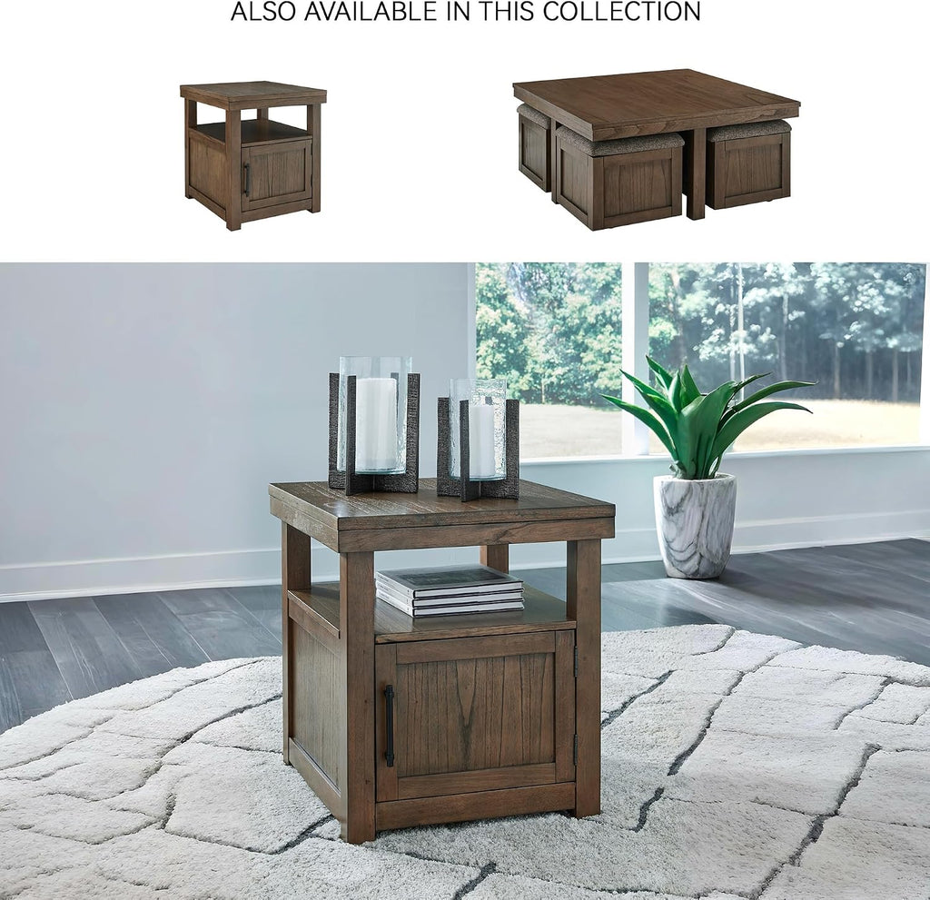 Signature Design by Ashley Boardernest Casual End Table with 1 Open Shelf and 1 Cabinet, Dark Brown