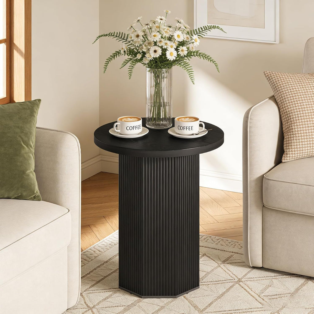 Tribesigns 2pcs Round Pedestal End Table, Farmhouse Side Table with Fluted Base, Wooden Accent Tables for Small Space, Couch, Living Room (2, Black)