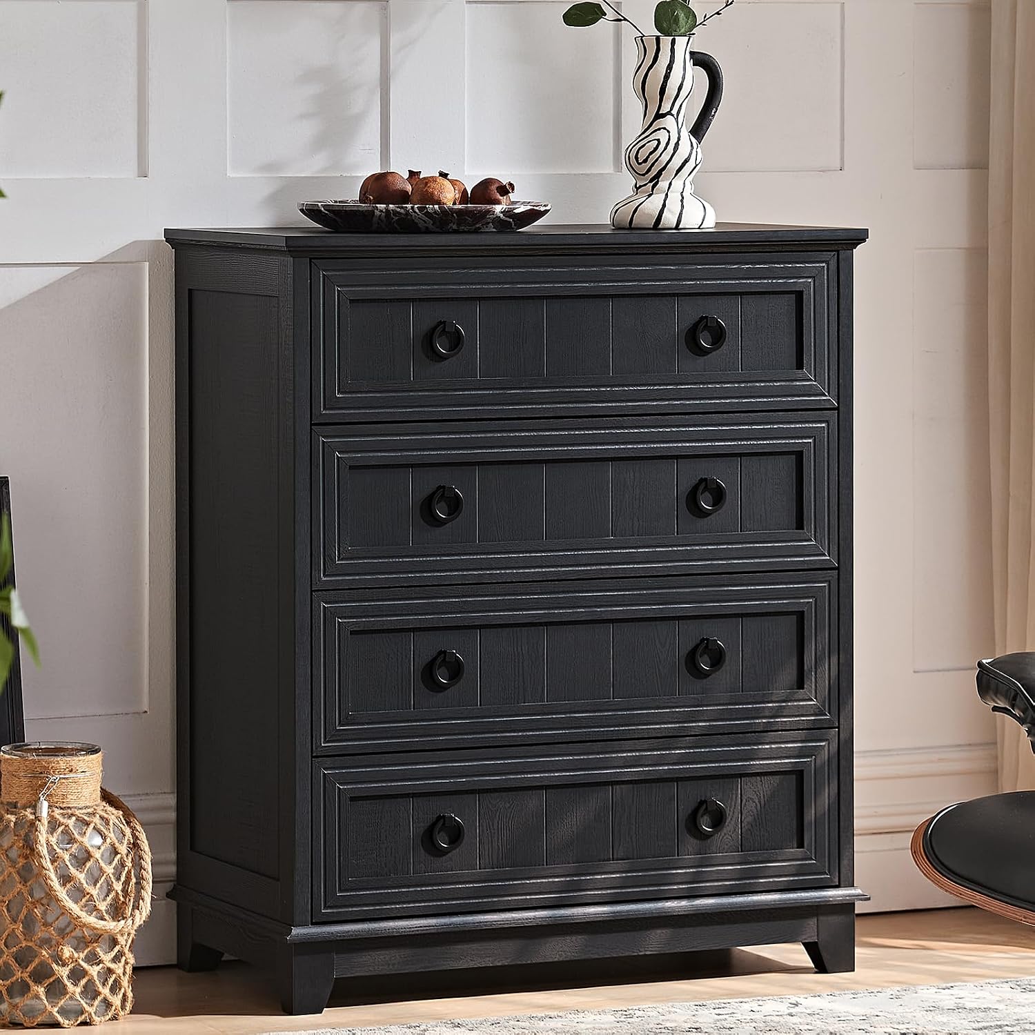 Joaxswe Farmhouse 4 Drawer Dresser for Bedroom, 35' Tall Small Dressers & Chest of Drawers, Rustic Wood Dresser with Metal Handle, Storage Organizer Closet for Living Room, Hallway, Entryway