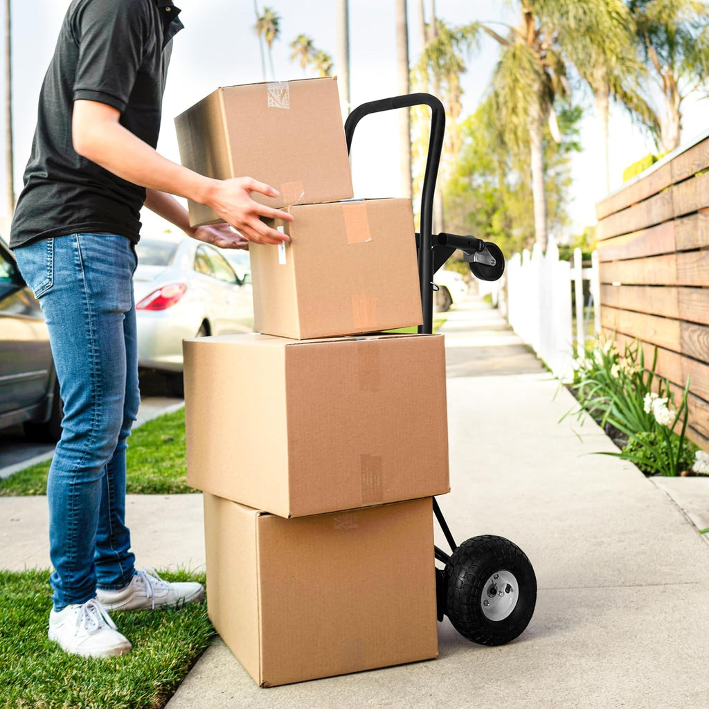 Olympia Tools 800 Lb Steel Convertible Hand Truck with 10' Pneumatic Wheels for Home and Office Use