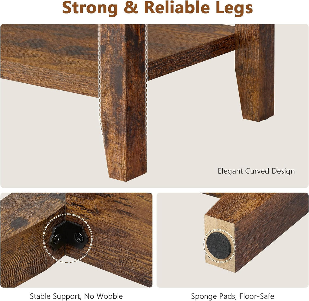 Hoctieon End Table with Double Storage Shelves, Sturdy Wooden Side Table for Living Room, Bedroom, Modern Nightstand Sofa Table for Small Spaces, Rustic Brown, Set of 2