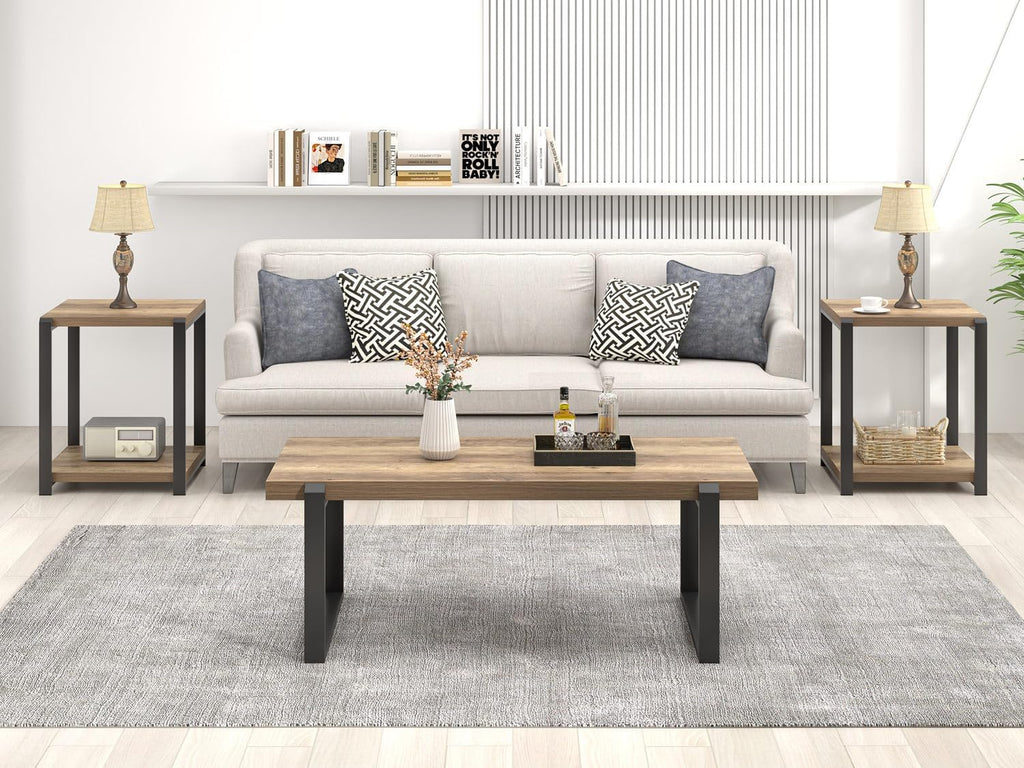 FOLUBAN Coffee Table, Modern Rustic Wood and Metal Center Table, Industrial Cocktail Tea Table for Living Room, Oak, 44 Inch