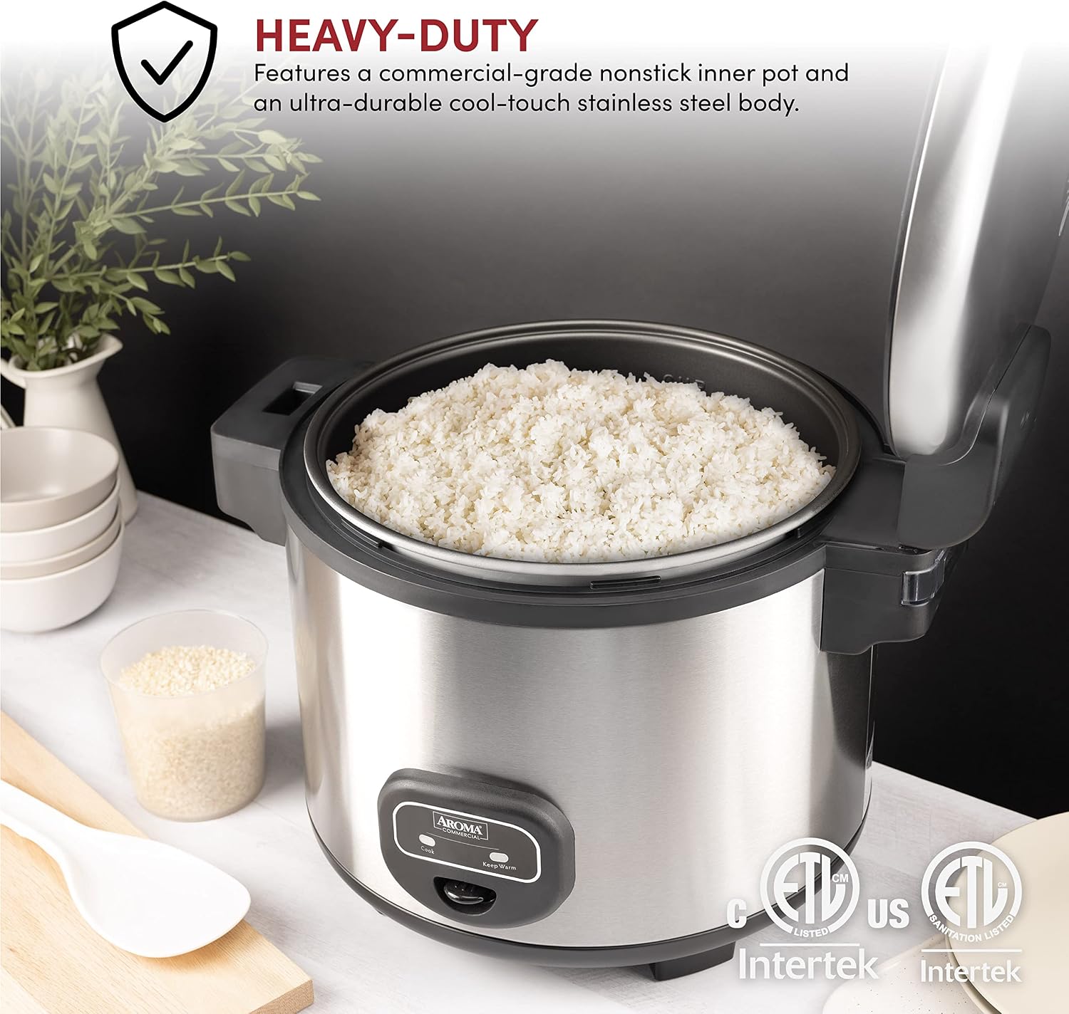 Aroma Housewares 60-Cup (Cooked) (30-Cup UNCOOKED) Commercial Rice Cooker, Stainless Steel Exterior (ARC-1130S) & ARC-360-NGP 20-Cup Pot-Style Rice Cooker & Food Steamer, White