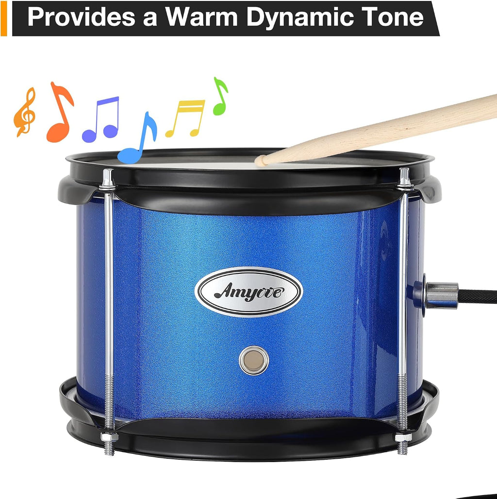 3-Piece Beginner Drum Set, Beginner Drum Set,with Bass Tom Snare Drum, 14 Inch Drum Kit with Snare, Cymbal, Drumsticks, Adjustable Seat (Blue)