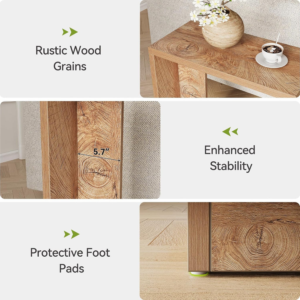 LITTLE TREE C-Shaped Side Table Set of 2, Narrow 2-Tier End Table for Living Room, Couch, Bedroom, Bedside, Nightstand, Brown