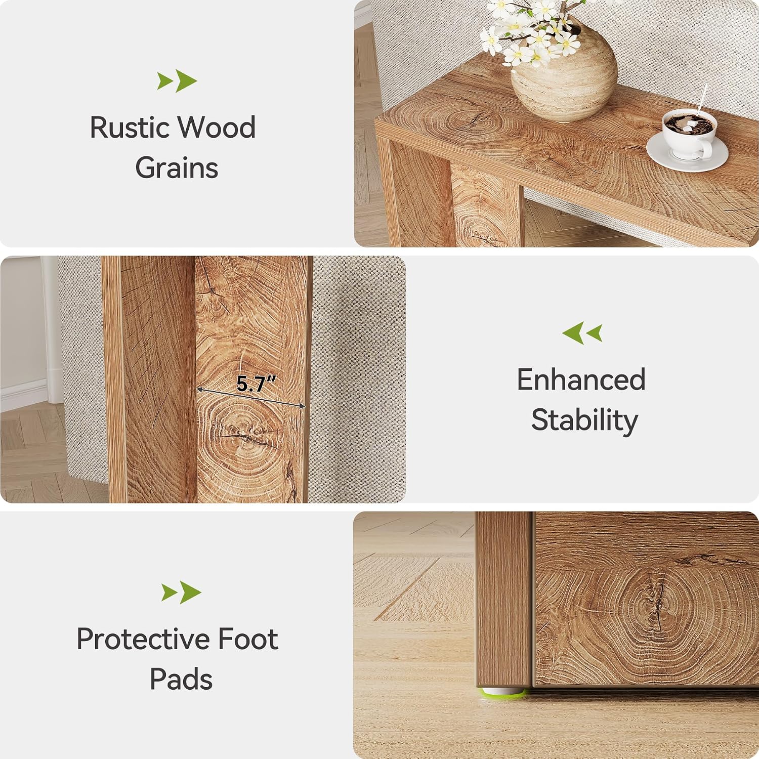 LITTLE TREE C-Shaped Side Table Set of 2, Narrow 2-Tier End Table for Living Room, Couch, Bedroom, Bedside, Nightstand, Brown