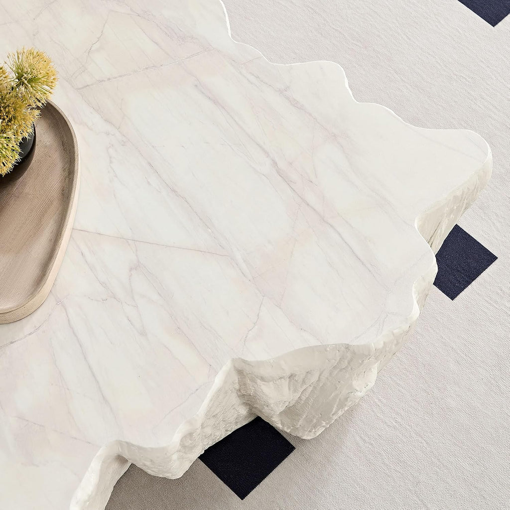 48.62' Coffee Table Modern Unique Shape Fiberglass Center Table for Living Room Apartment Office, No Need Assembly, Beige Tree Root Texture Pattern
