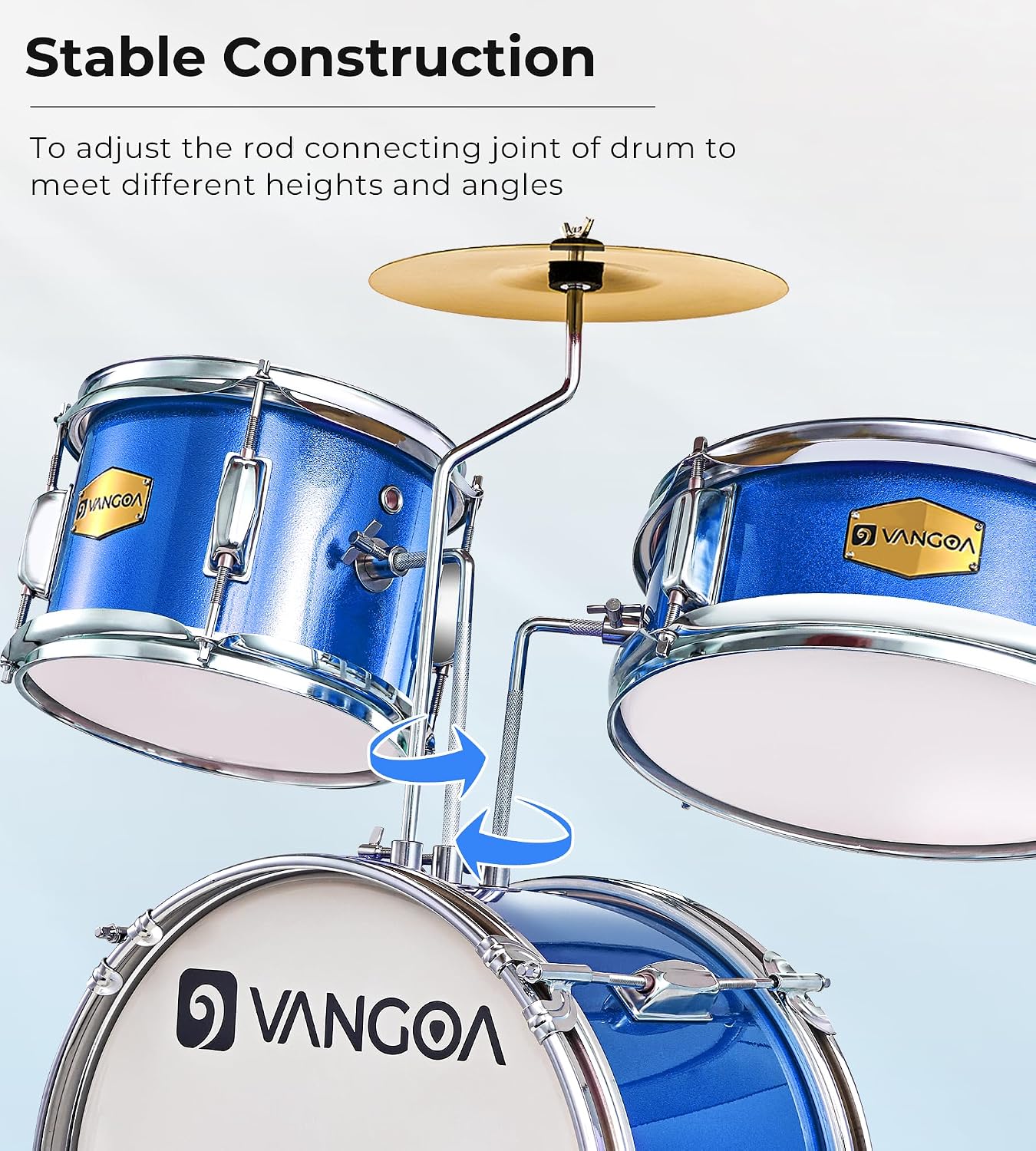Kids Drum Set, 14 Inch Beginner Drum Kits, 3 Piece Drum Set for Kids Boys Girls, with Adjustable Throne, Cymbal Pedal, Drumsticks, Blue