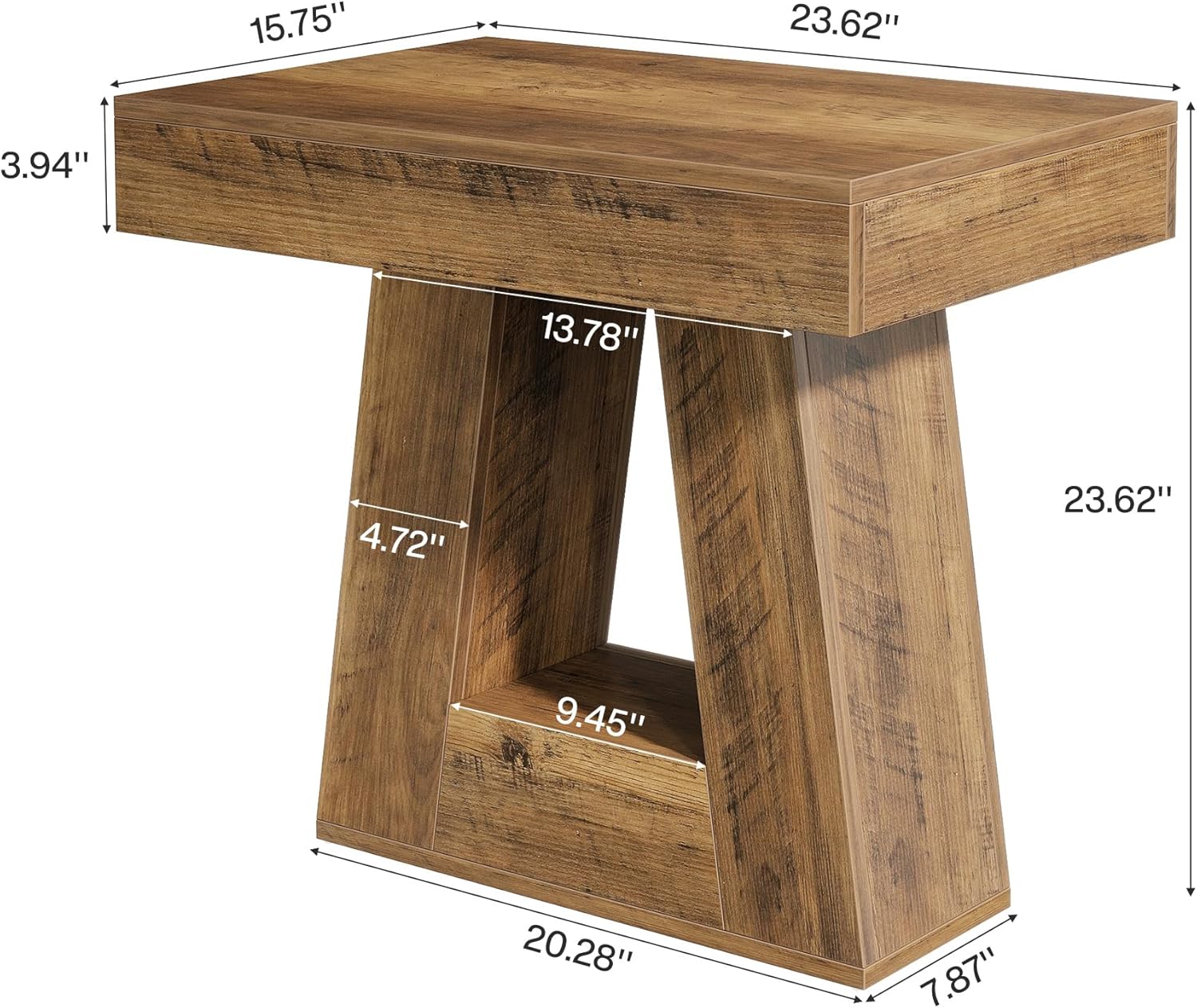 Tribesigns 24' Modern Side Table, 2-Tier Narrow Wooden End Table with Trapezoid Base, Farmhouse Small Nightstand for Living Room, Bedroom (1, Brown)