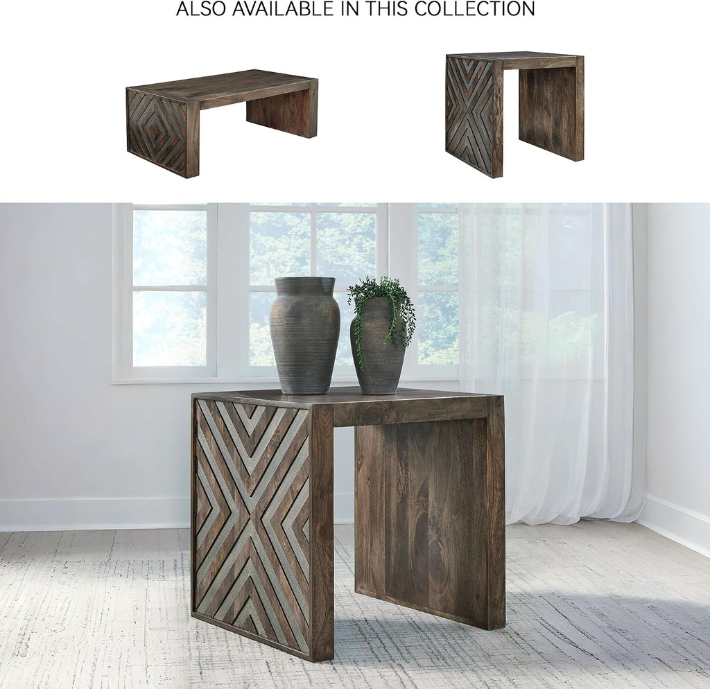 Signature Design by Ashley Dreggan Casual End Table with Diamond Pattern, Dark Brown