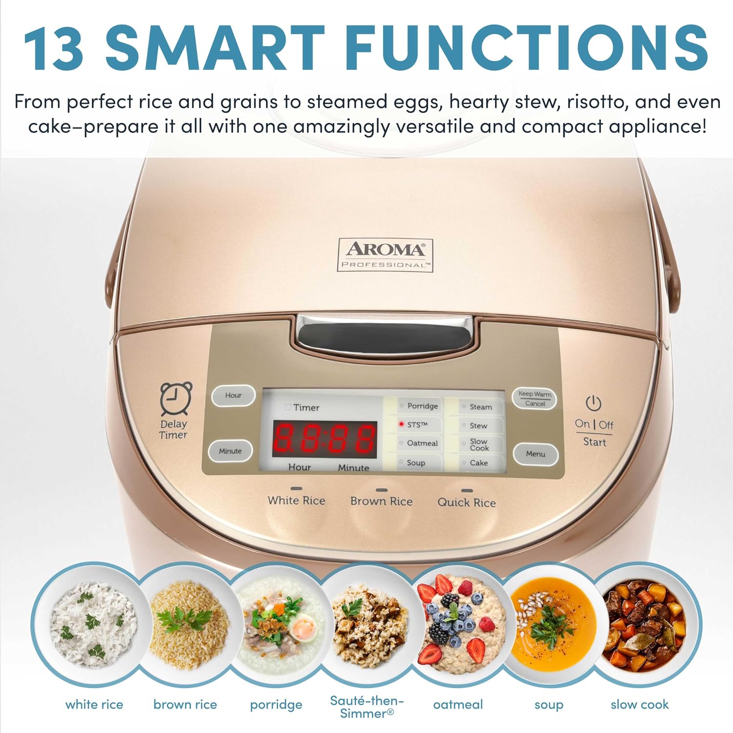 Aroma Housewares ARC-6106 Aroma Professional 6 Cups Uncooked Rice, Slow Cooker, Food Steamer, MultiCooker, Champagne