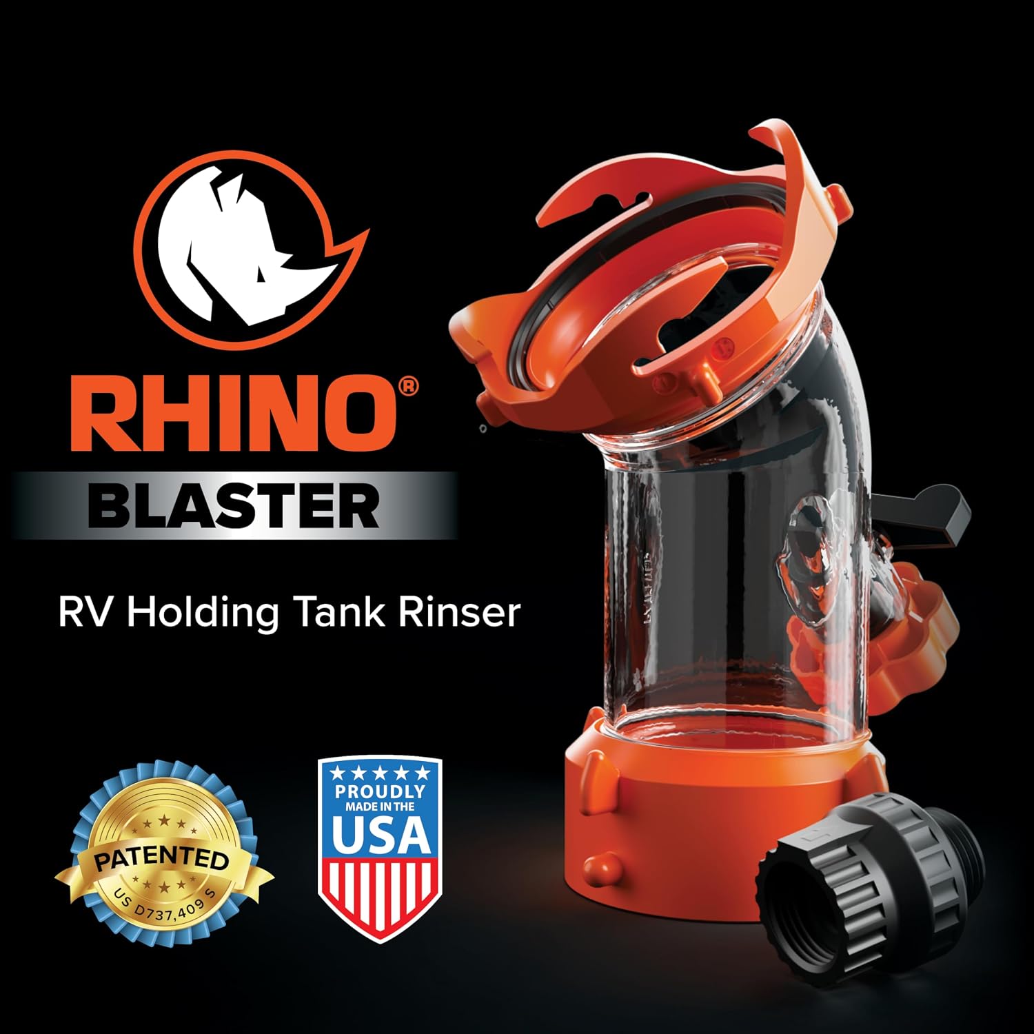 Camco Rhino Blaster RV Tank Rinser with Backflow Preventer - RV Accessories for Toilet and Waste Tank Cleaning - Essential Camper Supplies for Odor Control and Sensor Maintenance - (39080),(Pack of 4)
