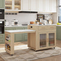 HLR 72' Kitchen Island with Extendable Dining Table, Marble Grain Top Storage Islands with Power Outlet, Rolling Cart on Wheels with Storage Cabinet and 2 Drawers, Pre Table for Kitchen