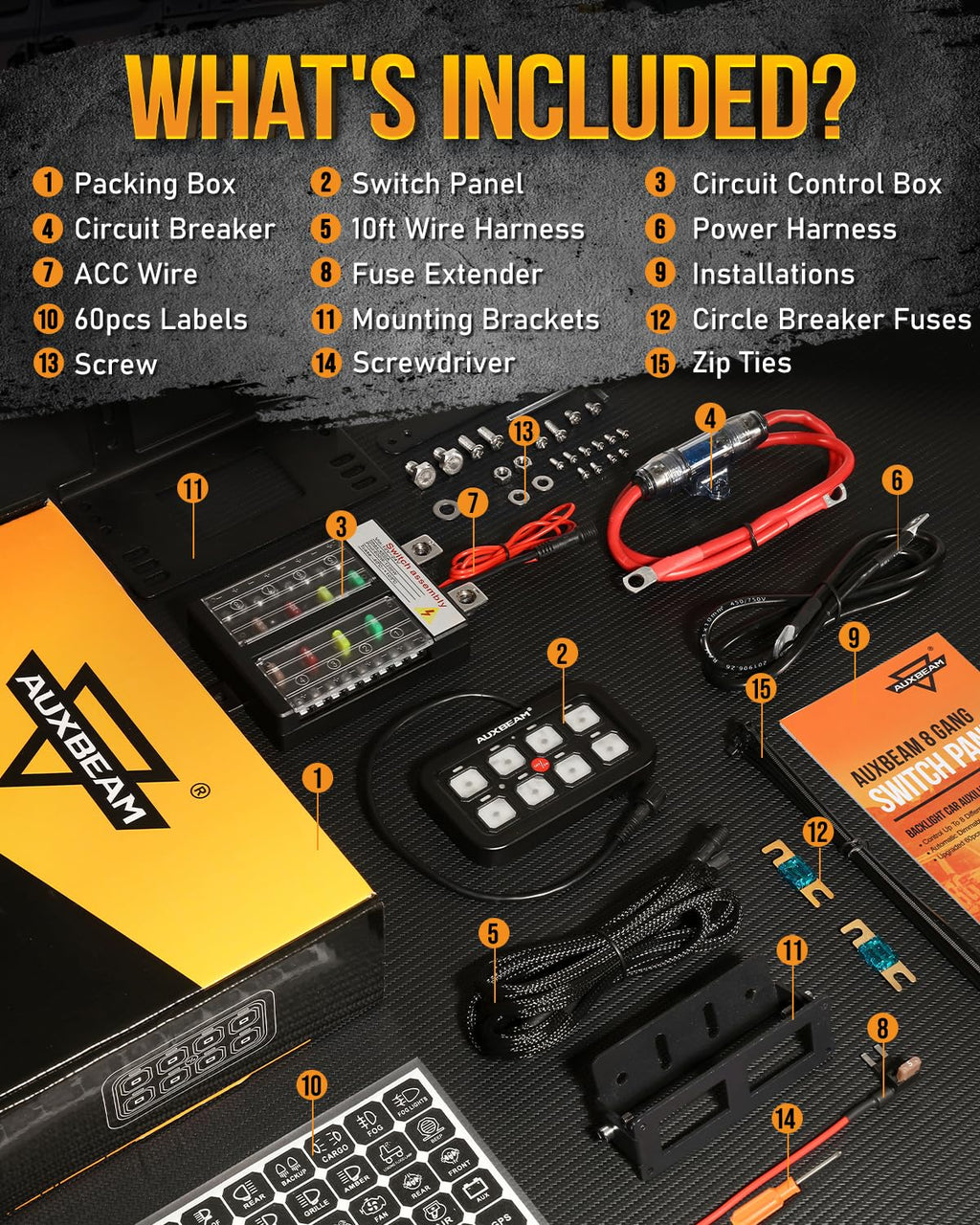 Auxbeam 8 Gang Switch Panel BB80 Universal Circuit Control Relay System Automatic Dimmable LED Switch Control Panel Switch Pod Touch Switch Box for Car Truck Offroad ATV SUV - Blue, 3 Years Warranty