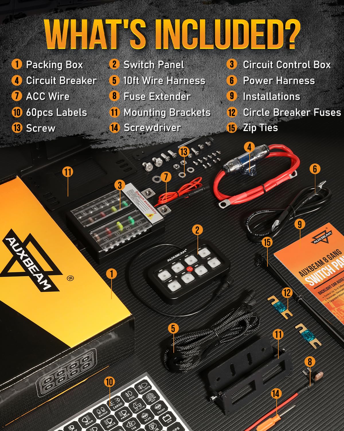 Auxbeam 8 Gang Switch Panel BB80 Universal Circuit Control Relay System Automatic Dimmable LED Switch Control Panel Switch Pod Touch Switch Box for Car Truck Offroad ATV SUV - Blue, 3 Years Warranty