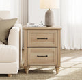 WAMPAT End Table Nightstand with Charging Station, Farmhouse Side Table for Living Room with 2 Drawers, Natural Wood Night Stand Bedside Table for Bedroom, Oak