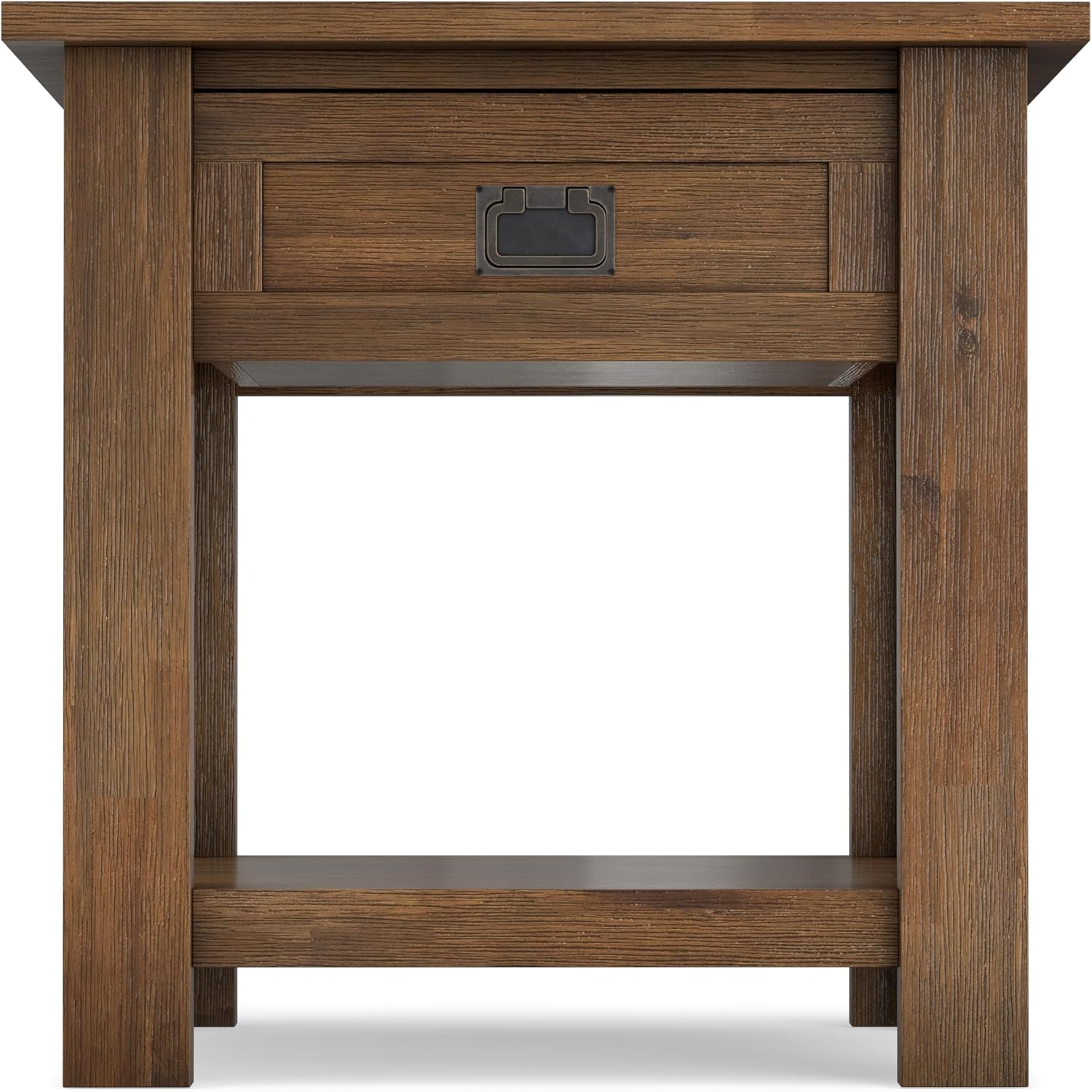 SIMPLIHOME Monroe End Table - 22 inch Wide Solid Acacia Wood Side Table in Rustic Natural Aged Brown, Farmhouse Accent Table for Living Room or Bedroom with Drawer and Shelf