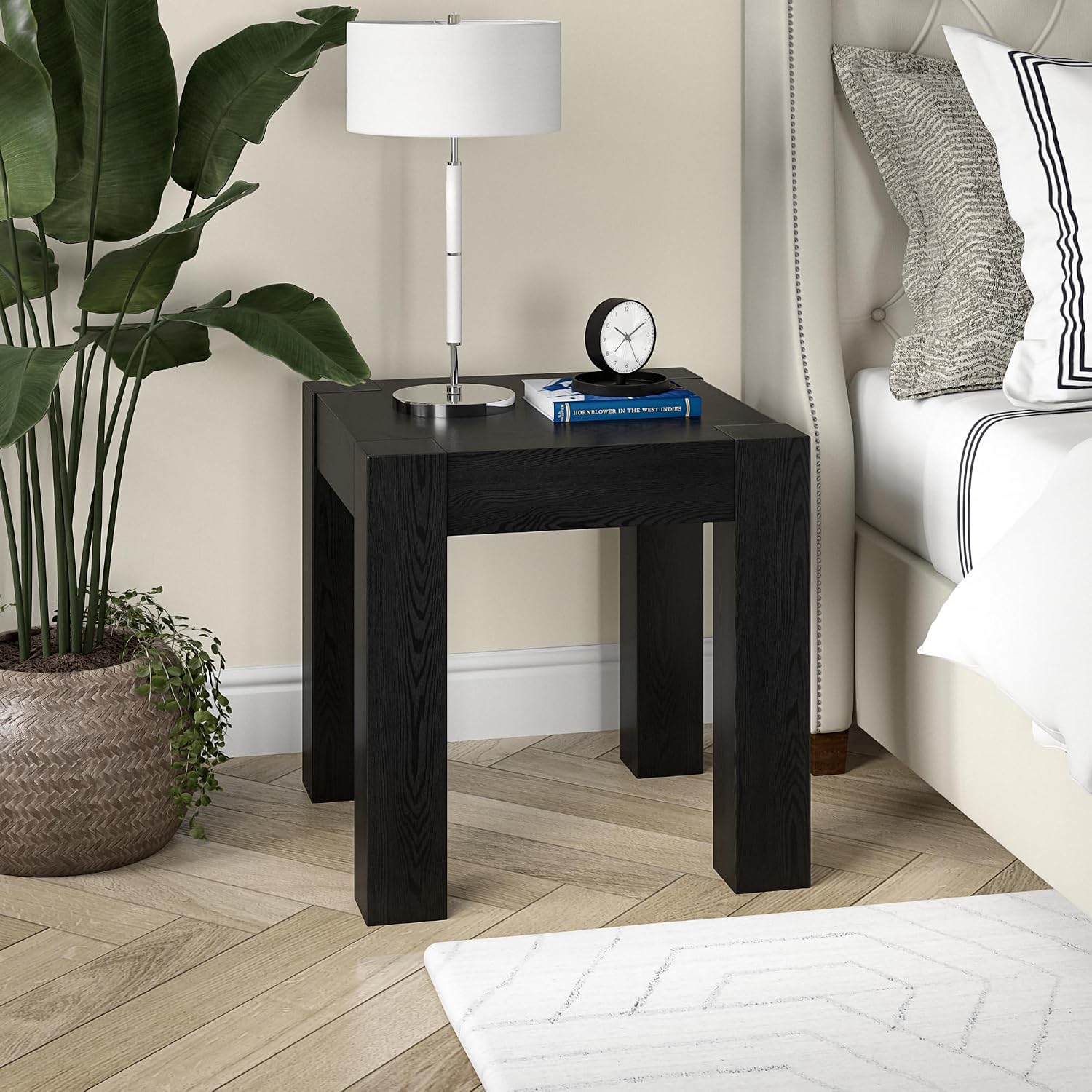 Henn&Hart 22' Modern Square Wooden End Table, Side Table, Nightstand for Living Room, Office, Family Room, or Bedroom, Natural Black