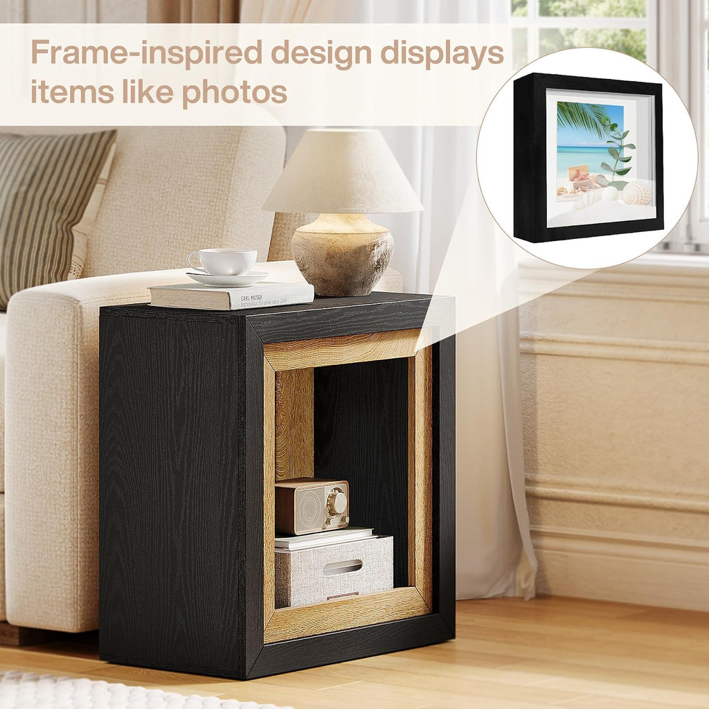 Tribesigns Modern End Table Set of 2 with Frame-Inspired Design, Industrial Wood Set 2 Cube Side Table with Large Storage Shelf, Sofa Couch Tables Accent for Living Room, Entrance