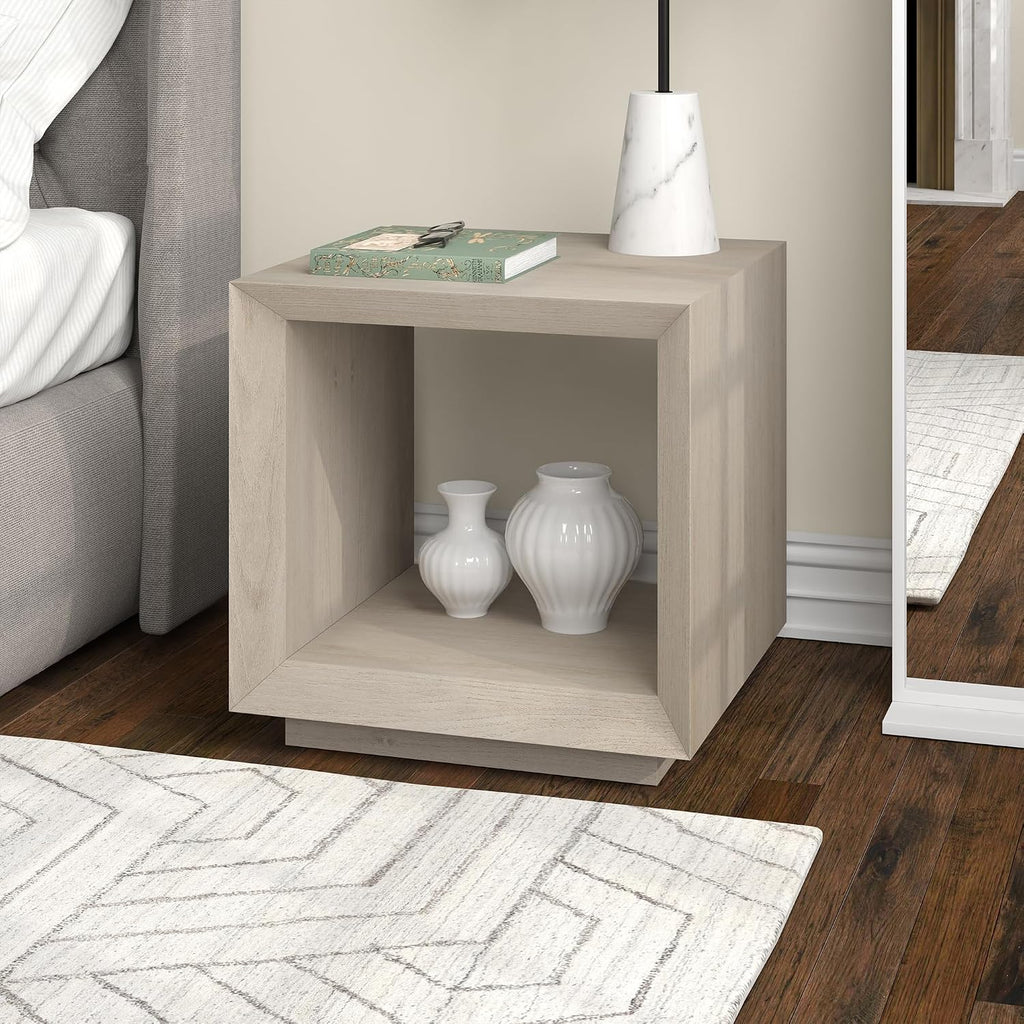 Henn&Hart 22' Modern Square Wooden End Table, Side Table, Nightstand with Open Display Shelf for Living Room, Office, Family Room, or Bedroom, Beech White