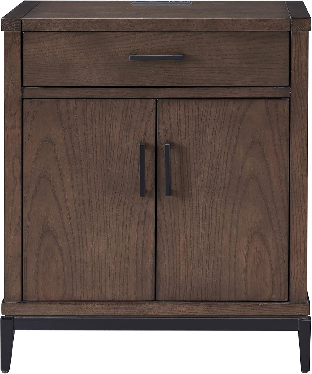 Leick Home Julien Nightstand Side Table One Drawer and Lower Cabinet Traditional – Fast Charging Station – Durable Solid Wood – Living Room, Bedroom, Office, Coffee Bean with Matte Black, 9079-GRMB
