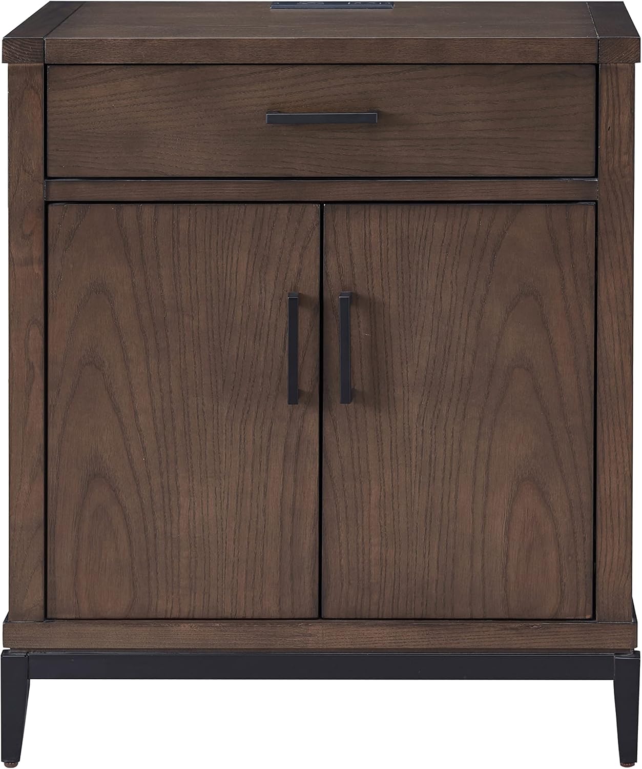 Leick Home Julien Nightstand Side Table One Drawer and Lower Cabinet Traditional – Fast Charging Station – Durable Solid Wood – Living Room, Bedroom, Office, Coffee Bean with Matte Black, 9079-GRMB