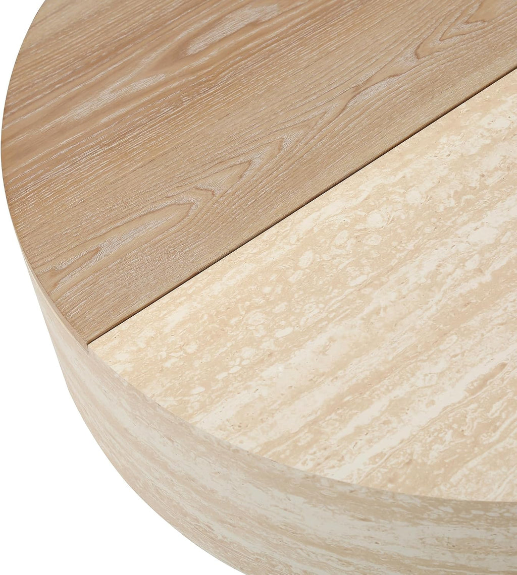 31.5' Round Coffee Table with Flip Top and Hidden Storage, Faux Marble Tabletop for Living Room, Modern Wooden Circle Center Table, Tea Table for Apartment, Office, Beige Mars Pattern