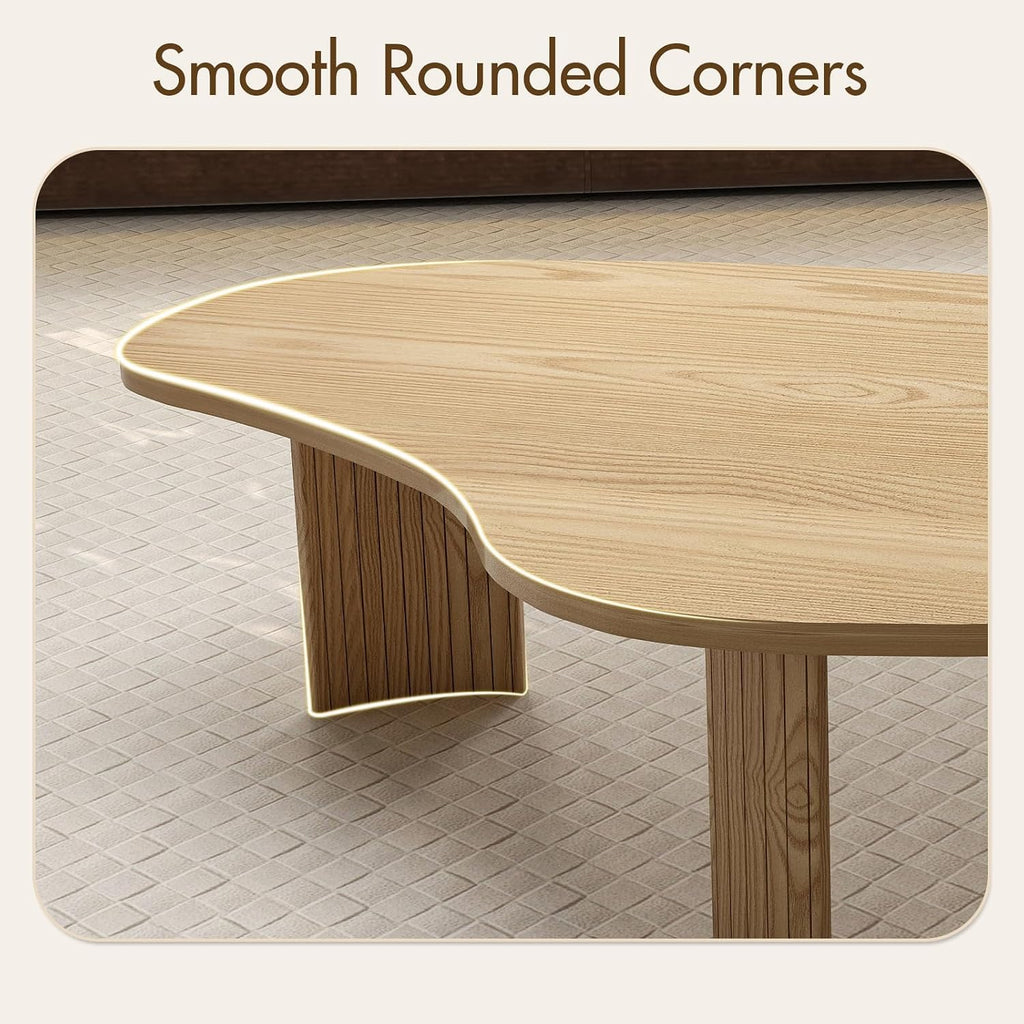 Hyfirm Modern Boho Nesting Coffee Tables, Set of 2 with Solid Wood Fluted Legs, Oval Irregular Mango Shape Modular Center Table for Living Room, Small Apartment
