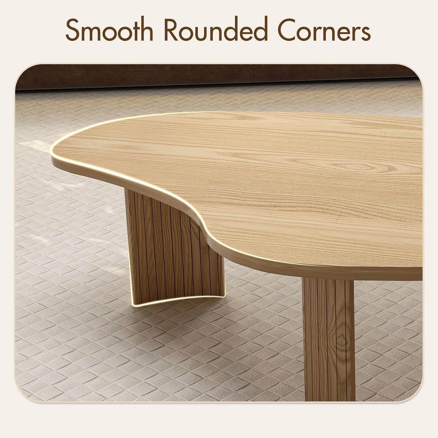 Hyfirm Modern Boho Nesting Coffee Tables, Set of 2 with Solid Wood Fluted Legs, Oval Irregular Mango Shape Modular Center Table for Living Room, Small Apartment