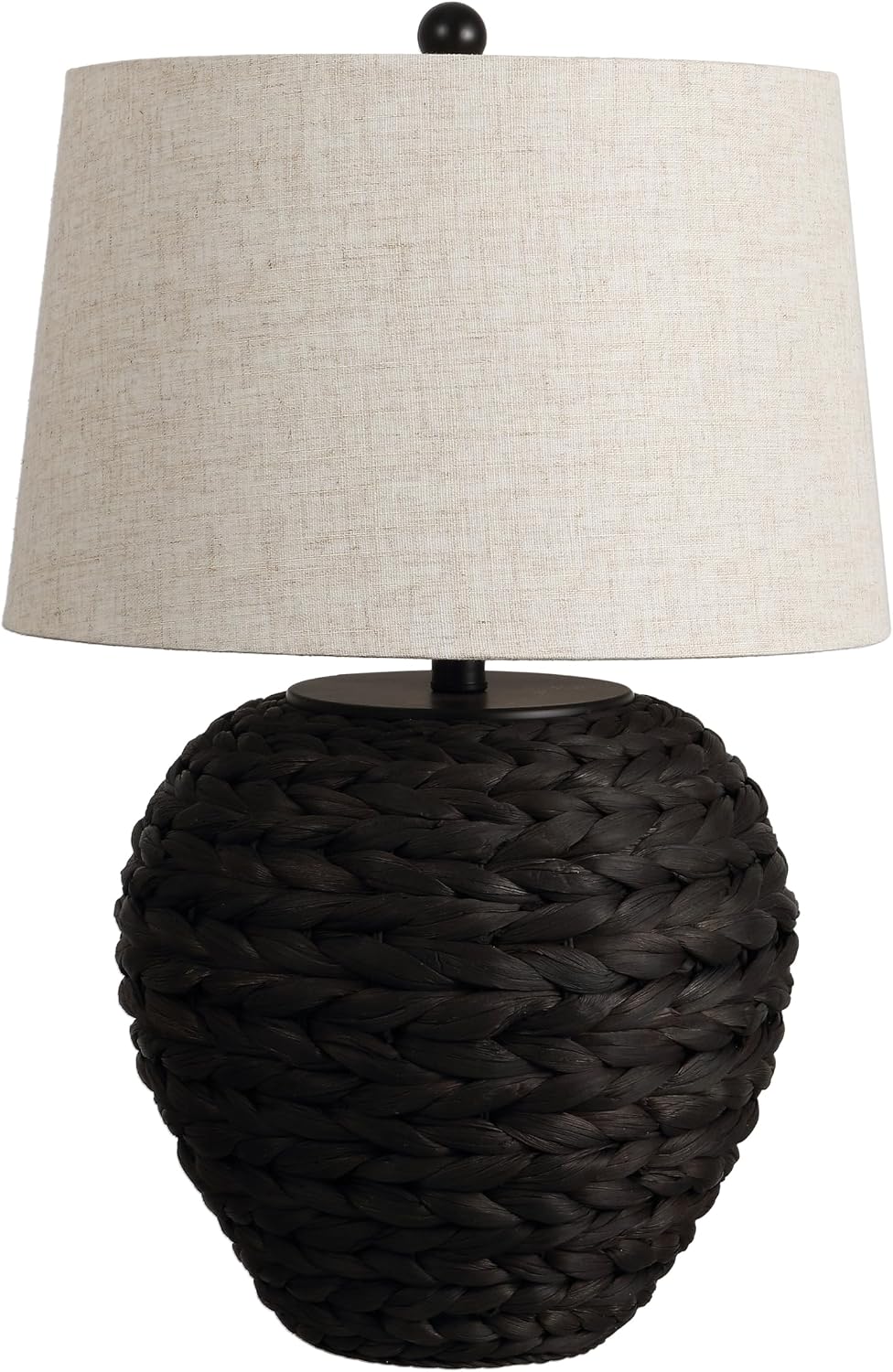 JONATHAN Y 24.5' Black Water Hyacinth Farmhouse Basket Table Lamp, Coastal Decor for Living Room Bedroom Nightstand, Light Gray Linen Shade, LED Bulb Included (JYL6501D)