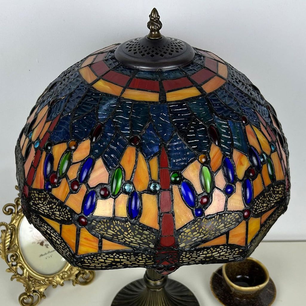 16-Inch Dragonfly Lampshade Replacement, Tiffany Style Stained Glass Lamp Shade Only for Table Lamps Pendant Lamps Floor Lights Ceiling Fixture,Orange