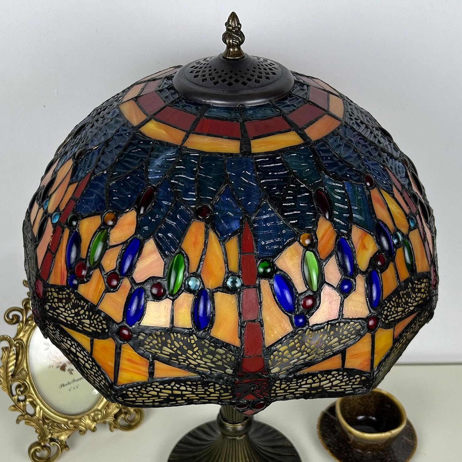 16-Inch Dragonfly Lampshade Replacement, Tiffany Style Stained Glass Lamp Shade Only for Table Lamps Pendant Lamps Floor Lights Ceiling Fixture,Orange