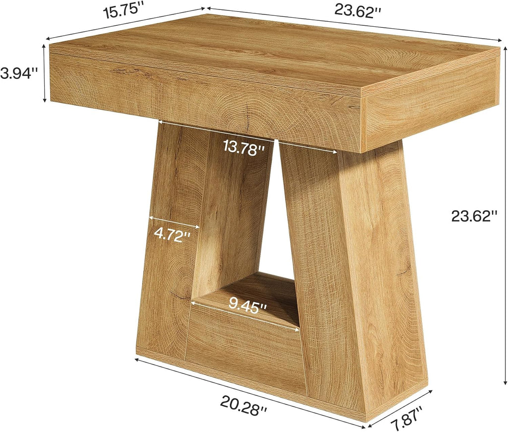 Tribesigns 24' Modern Side Table Set of 2, 2-Tier Narrow Wooden End Table with Trapezoid Base, Farmhouse Small Nightstand for Living Room, Bedroom (Natural Wood Color)