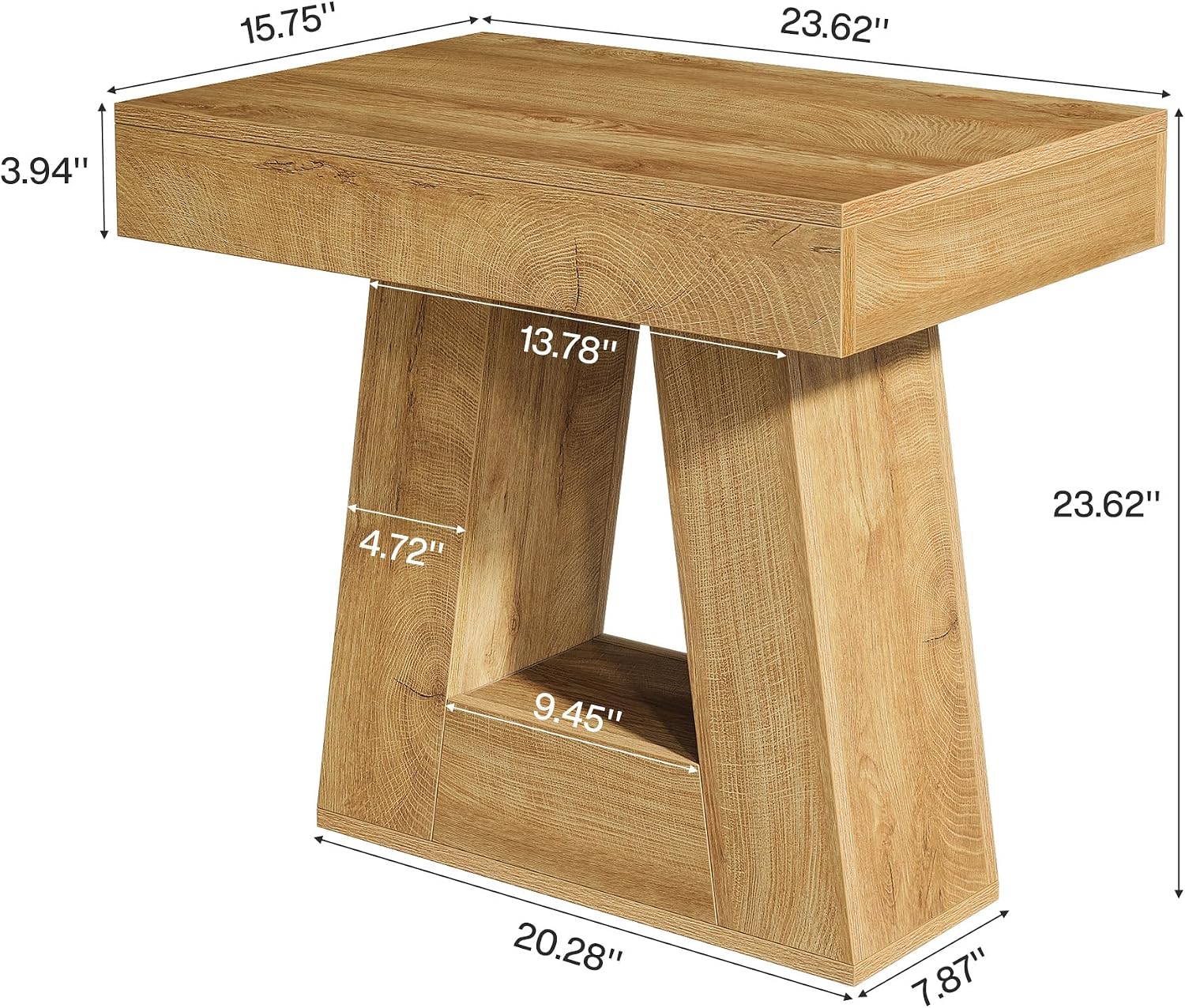 Tribesigns 24' Modern Side Table Set of 2, 2-Tier Narrow Wooden End Table with Trapezoid Base, Farmhouse Small Nightstand for Living Room, Bedroom (Natural Wood Color)