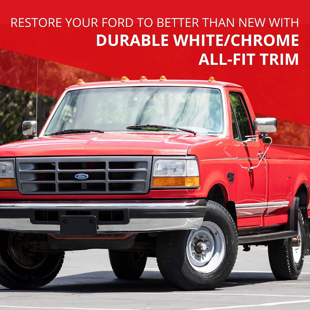 All-Fit Automotive Replacement Old Style Body Side Molding (2') – OEM Grade White and Chrome Trim Fits 1992–1997 Ford F150, F250, F350 & Bronco OBS – Easy to Install Truck Accessories (26 Ft Roll)