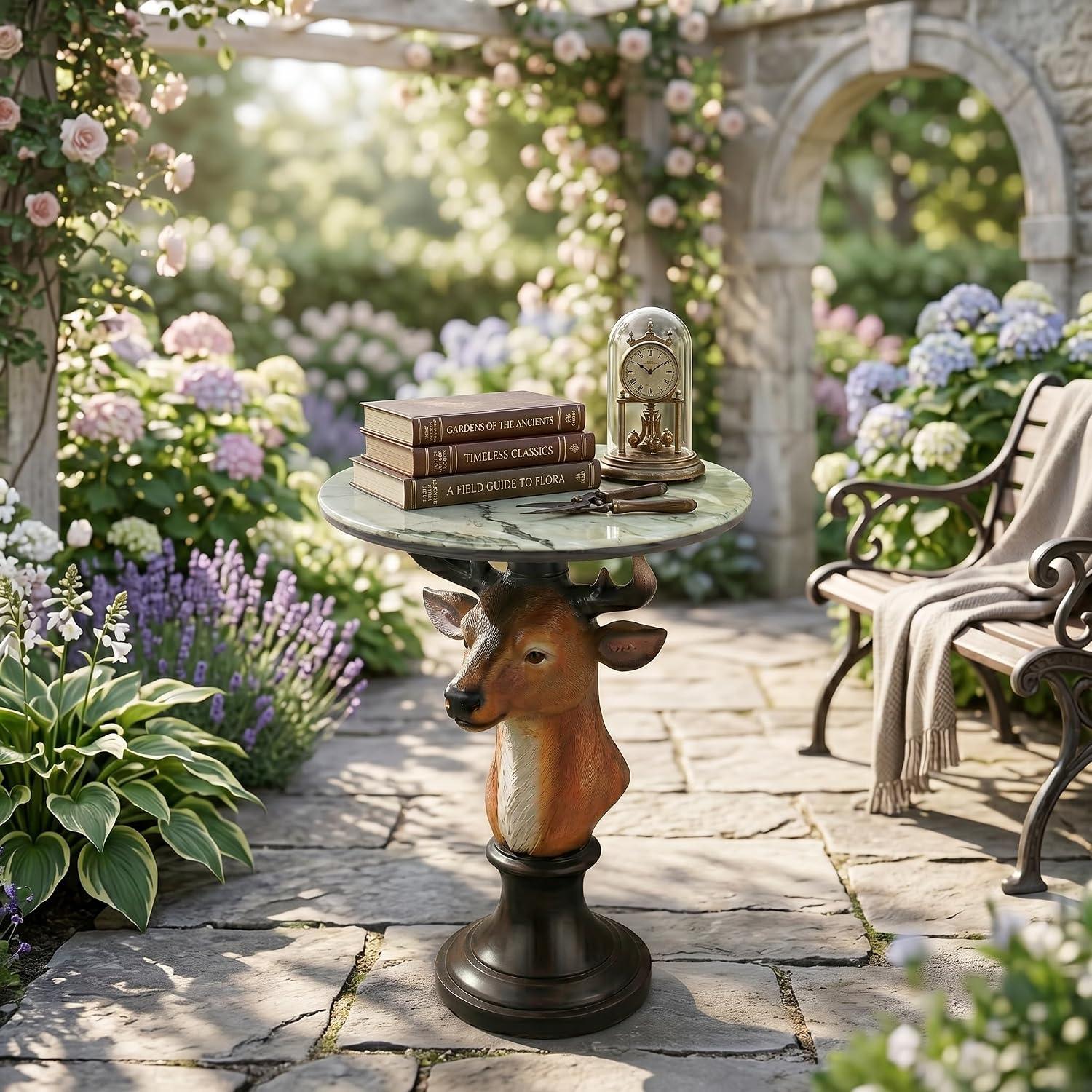 Deer Head Sculptural Accent Table for Living Room & Entryway, 19.69' D x 25.59' H, Resin Animal End Table, Waterproof Outdoor Decor, Unique Gift for Housewarming